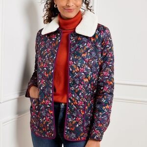 Quilted Bomber Jacket - Woodland Ditsy Women's Coat Size Large